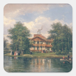 Das Chalet mit gelber Tür in Bois de Quadratischer Aufkleber