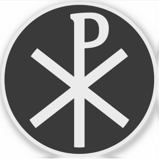 Das Chi-Rho-Kreuz (weiß auf schwarz) Aufkleber (Vorderseite)