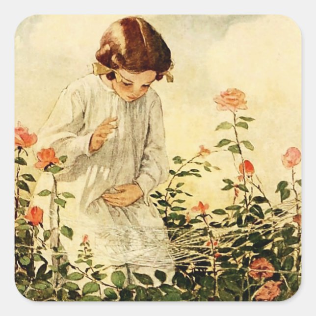 Das Cobweb von Jessie Willcox Smith Quadratischer Aufkleber (Vorderseite)