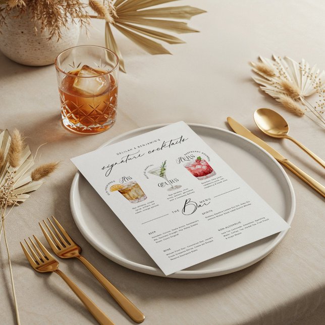 Das Cocktailmenü der Unterschrift "Uurs & Hure Wat Menükarte (His Ours & Hers Watercolor Signature Cocktail Menu)