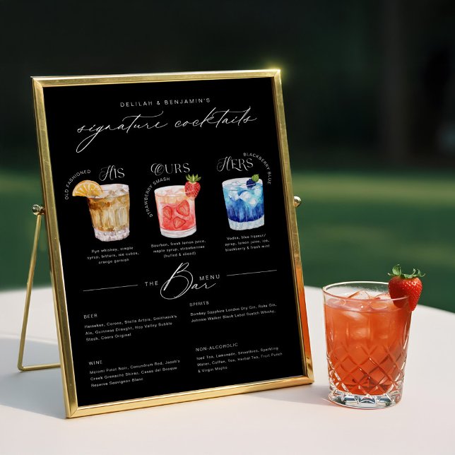 Das Cocktailmenü der Unterschrift "Uurs & Hure Wat Poster (His Ours & Hers Watercolor Signature Cocktail Menu Poster)