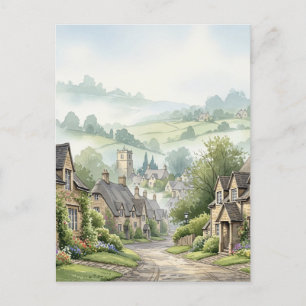 Das Cotswolds Village Misty Morning Postkarte