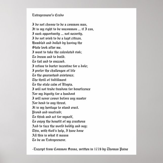 Das Credo des Unternehmers Poster (Vorne)