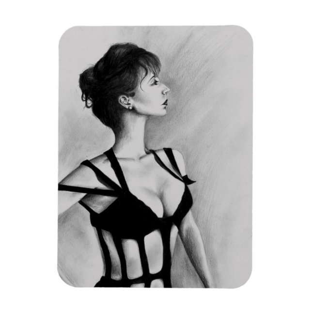 Das Dame Original Art Portrait Zeichne Magnet (Vertikal)