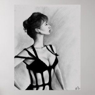 Das Dame Original Art Portrait Zeichne Poster