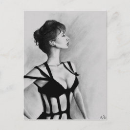 Das Dame Original Art Portrait Zeichnend Postkarte