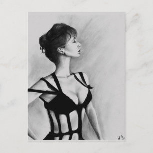 Das Dame Original Art Portrait Zeichnend Postkarte