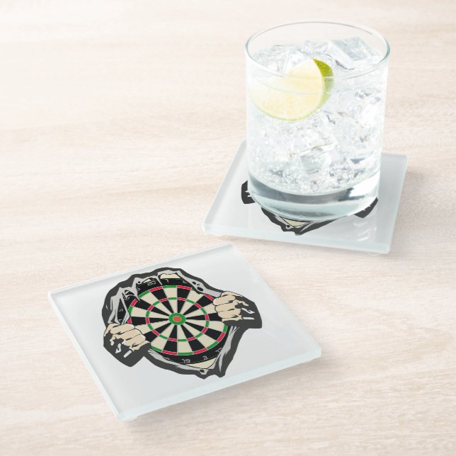 Das Dartboard auf Ihrer Brust! Glasuntersetzer (Schrägansicht)