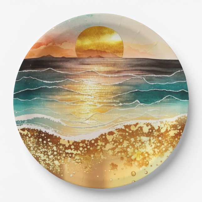 Das Design der Aquarell Beach Serie 3 Pappteller (Vorderseite)