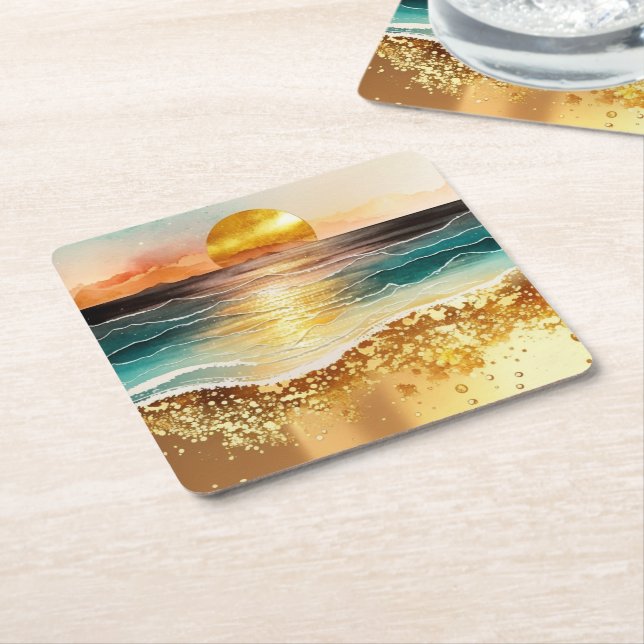 Das Design der Aquarell Beach Serie 3 Rechteckiger Pappuntersetzer (angewinkelt)