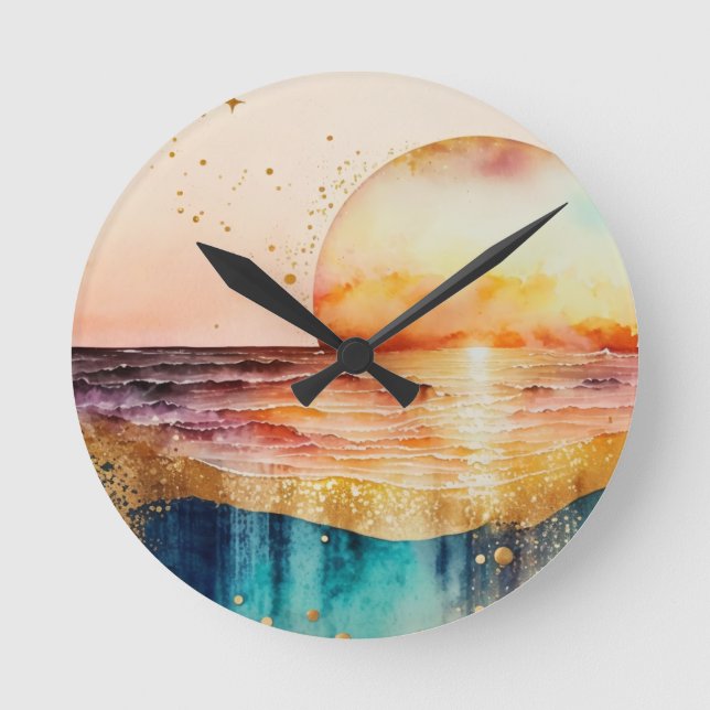 Das Design der Aquarell Beach Serie 3 Runde Wanduhr (Vorderseite)