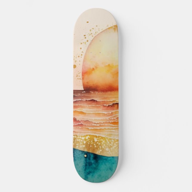 Das Design der Aquarell Beach Serie 3 Skateboard (Vorderseite)