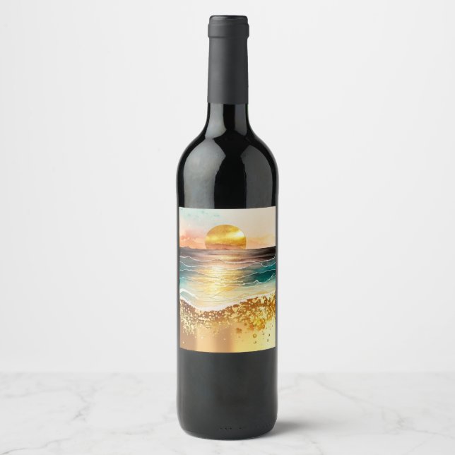 Das Design der Aquarell Beach Serie 3 Weinetikett (Vorderseite)
