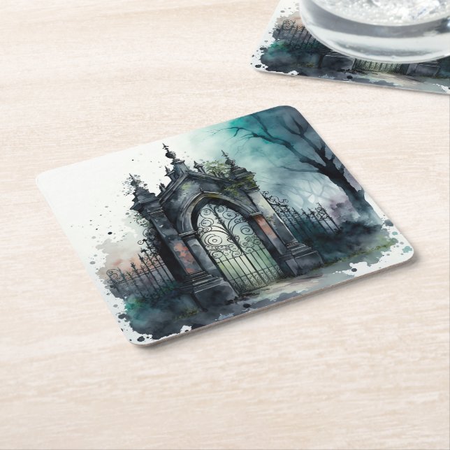 Das Design der gotischen Friedhof Gate Serie 11 Rechteckiger Pappuntersetzer (angewinkelt)