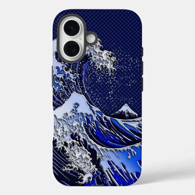 Das Design der großen Hokusai-Wave-Chromfaser iPhone 16 Hülle (Rückseite)