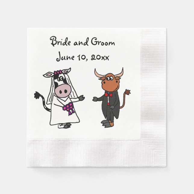 Das Design der Sonnenkühe und der Bullen Hochzeit Serviette (Vorderseite)
