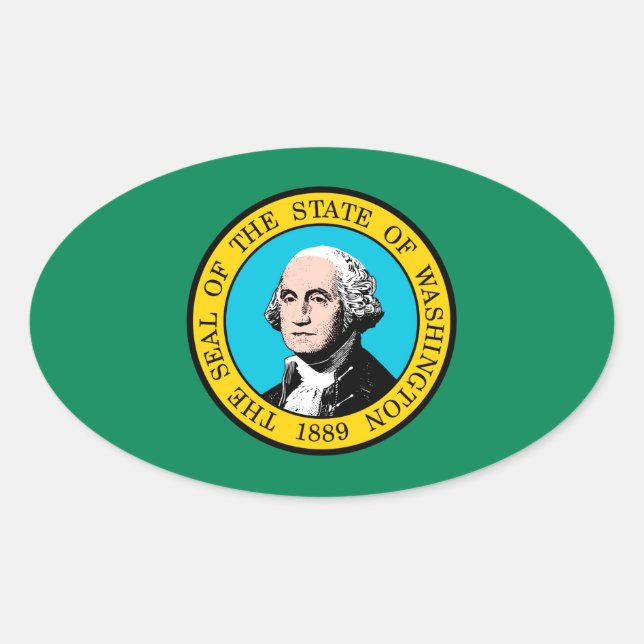 Das Design der Staatsflagge in Washington Ovaler Aufkleber (Vorderseite)
