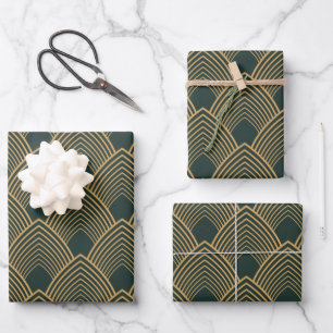 Das Design des Designs ist in Gold und Grün gehalt Geschenkpapier Set