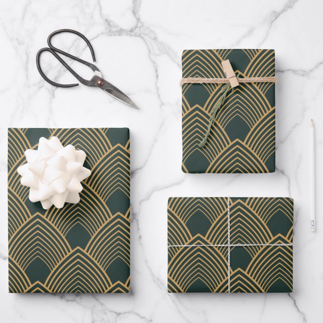 Das Design des Designs ist in Gold und Grün gehalt Geschenkpapier Set (Vorderseite)