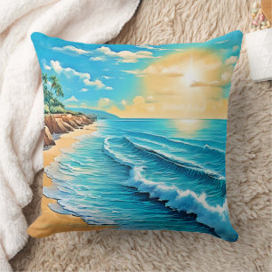 Das Design des Sunlit Beach Waves Kissen