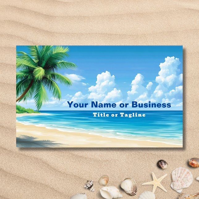 Das Design des tropischen Palmenbaums an der Küste Visitenkarte (Front - Tropical Beach Palm Tree Coastal Design Business Card)