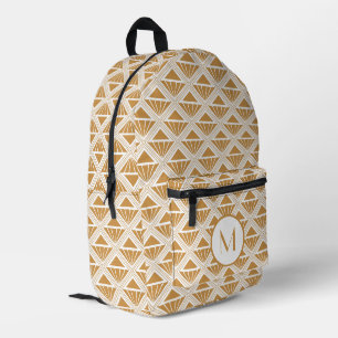Das Design ist in den Farben Gold und Weiß gehalte Bedruckter Rucksack