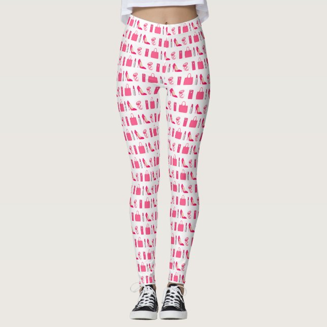 Das Design ist in Weiß und Rosa gehalten Leggings (Vorderseite)