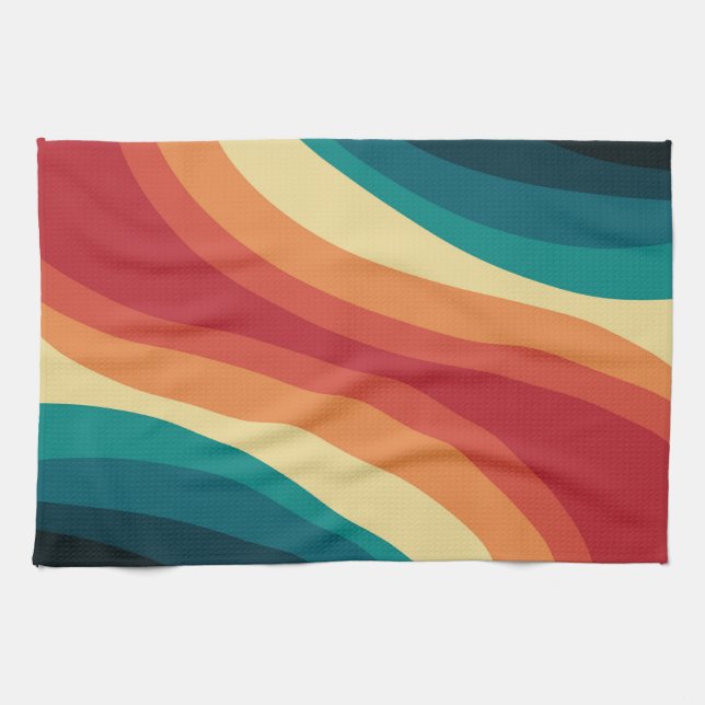 Das Design von mehrfarbigen Retrowellen Geschirrtuch (Horizontal)