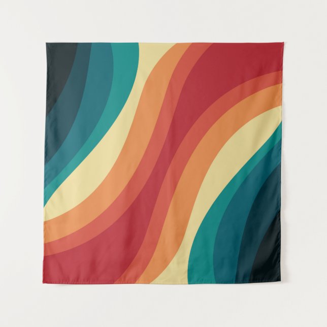 Das Design von mehrfarbigen Retrowellen Wandteppich (Vorderseite)