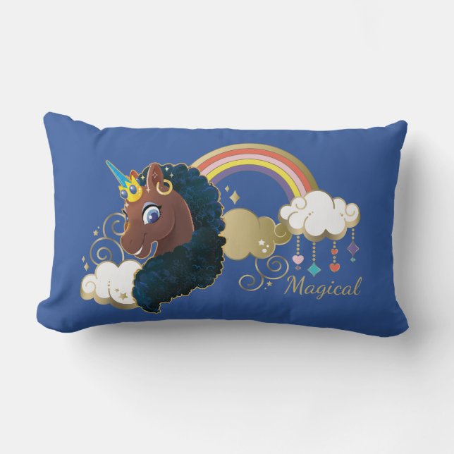 Das Design von Regenbogen und Wolken im Einhorn Lendenkissen (Vorderseite)