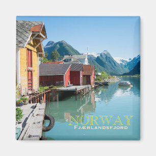 Das Dorf von Fjærland, quadratischer Textmagnet Magnet