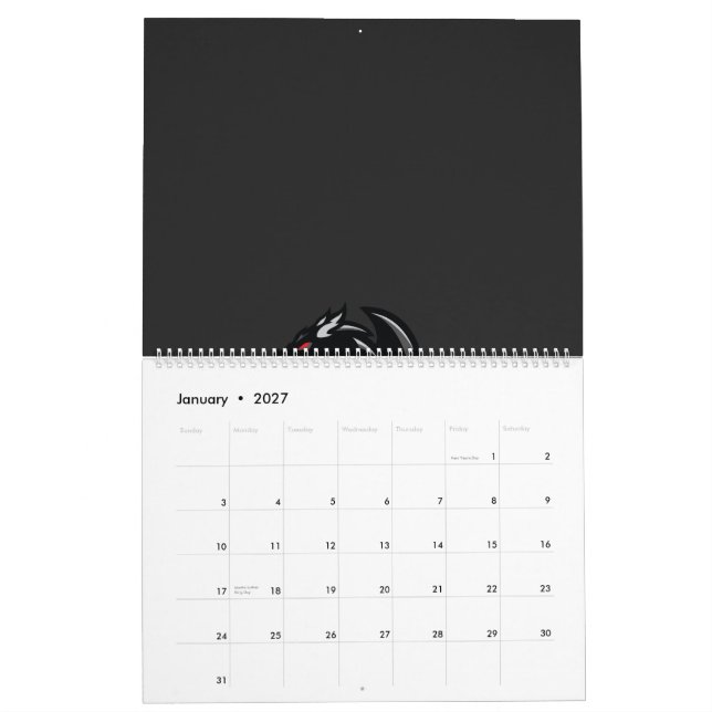 das Drachenlogo auf schwarzem Hintergrund Kalender (Jan 2027)