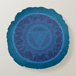 Das Dritte-Auge-Chakra-Mandala Ajna Blau Rundes Kissen