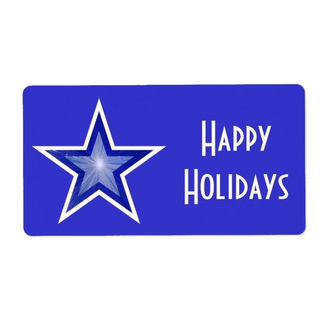 Das dunkelblaue Star-Label "Happy Holidays" ist bl (Vorne)