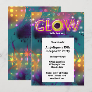 Das dunkle Neon-Party für Kinder glänzt. Einladung