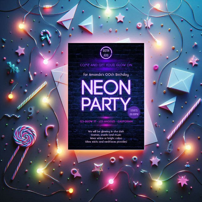Das dunkle Neon Themed-Party glühen Einladung (Glow in the Dark Neon Themed Party Invitation)
