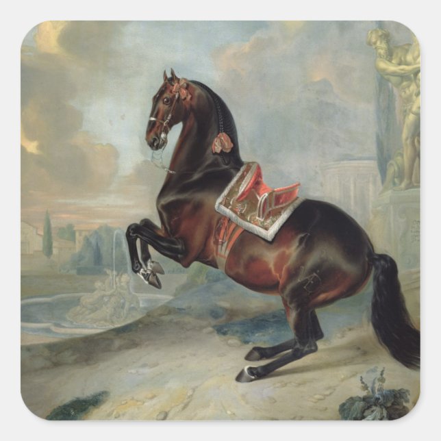 Das dunkle Pferd "Valido" Quadratischer Aufkleber (Vorderseite)
