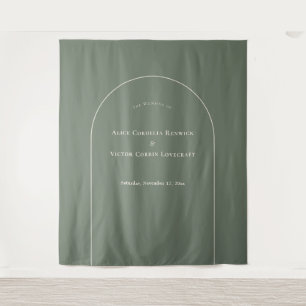 Das einfache Boho Arch Sage Green Wedding Foto im Wandteppich