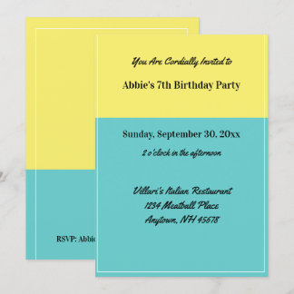 Das einfache, gelbe Schwimmbad Blue Birthday Party Einladung