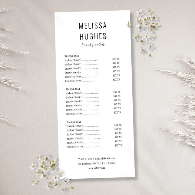 Das einfache, moderne Menü in Schwarz und Weiß (Simple Modern Black and White Salon Service Menu)
