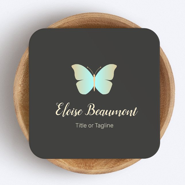 Das einfache türkisfarbene Butterfly-Logo Quadratische Visitenkarte (Von Creator hochgeladen)