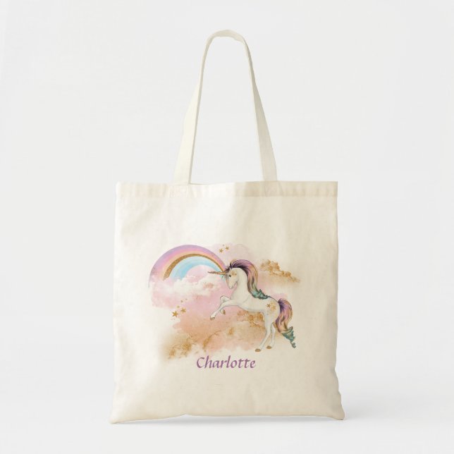 Das Einhorn und der Regenbogen des Mädchens Tragetasche (Vorne)