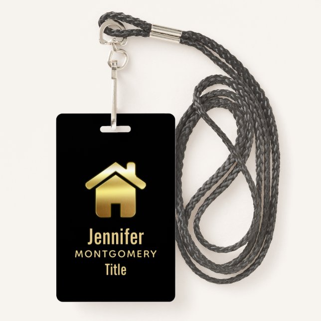 Das elegante Gold House Symbol Real Anwesen Design Ausweis (Vorderseite mit Schlüsselband)