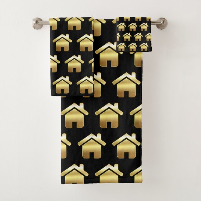 Das elegante Gold House Symbol Real Anwesen Design Badhandtuch Set (Insitu)