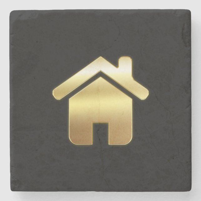 Das elegante Gold House Symbol Real Anwesen Design Steinuntersetzer (Vorderseite)