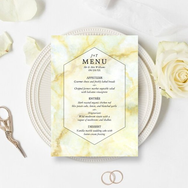 Das elegante Marmoreffekt-Menü für die Hochzeitssa Menükarte (Von Creator hochgeladen)