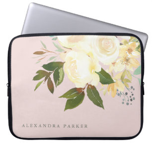 Das Elfenbein-Aquarell, das erröten mit Blumen ist Laptopschutzhülle