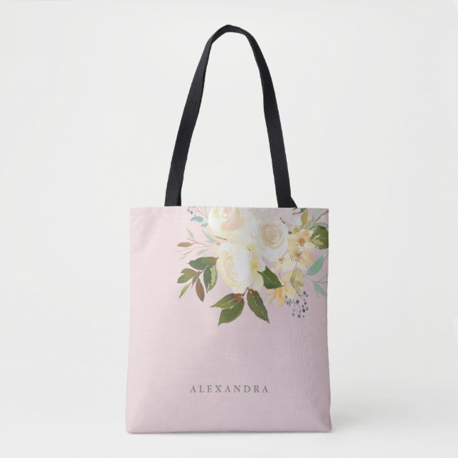 Das Elfenbein-Aquarell, das erröten mit Blumen ist Tasche (Vorderseite)