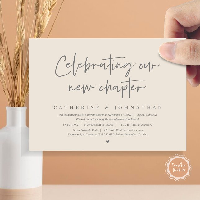 Das Elopement Brunch feiert unser neues Kapitel Einladung (Celebrating Our New Chapter, Elopement Brunch/ Dinner / Party Invitation Card, in Grey Cream)