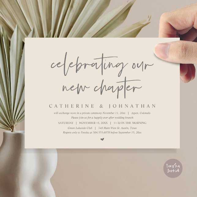 Das Elopement Brunch feiert unser neues Kapitel Einladung (Celebrating Our New Chapter, Wedding Elopement Brunch Invitation Card, PDF, in Dark Grey Cream)